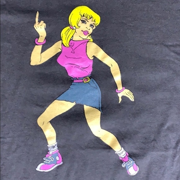 Animation block girl graphic middle finger T-shirt unisex XL Crewneck - Picture 4 of 5